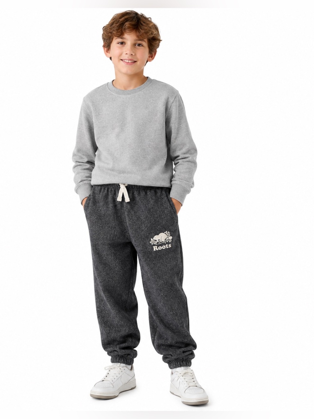 Roots Kids Salt & Pepper Sweatpants Organic Cotton Joggers Size 10